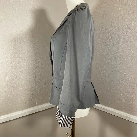 Vintage Candies Gray Cropped Satin Pinstripe Cuffs Blazer Y2K Size Medium - Picture 6 of 10